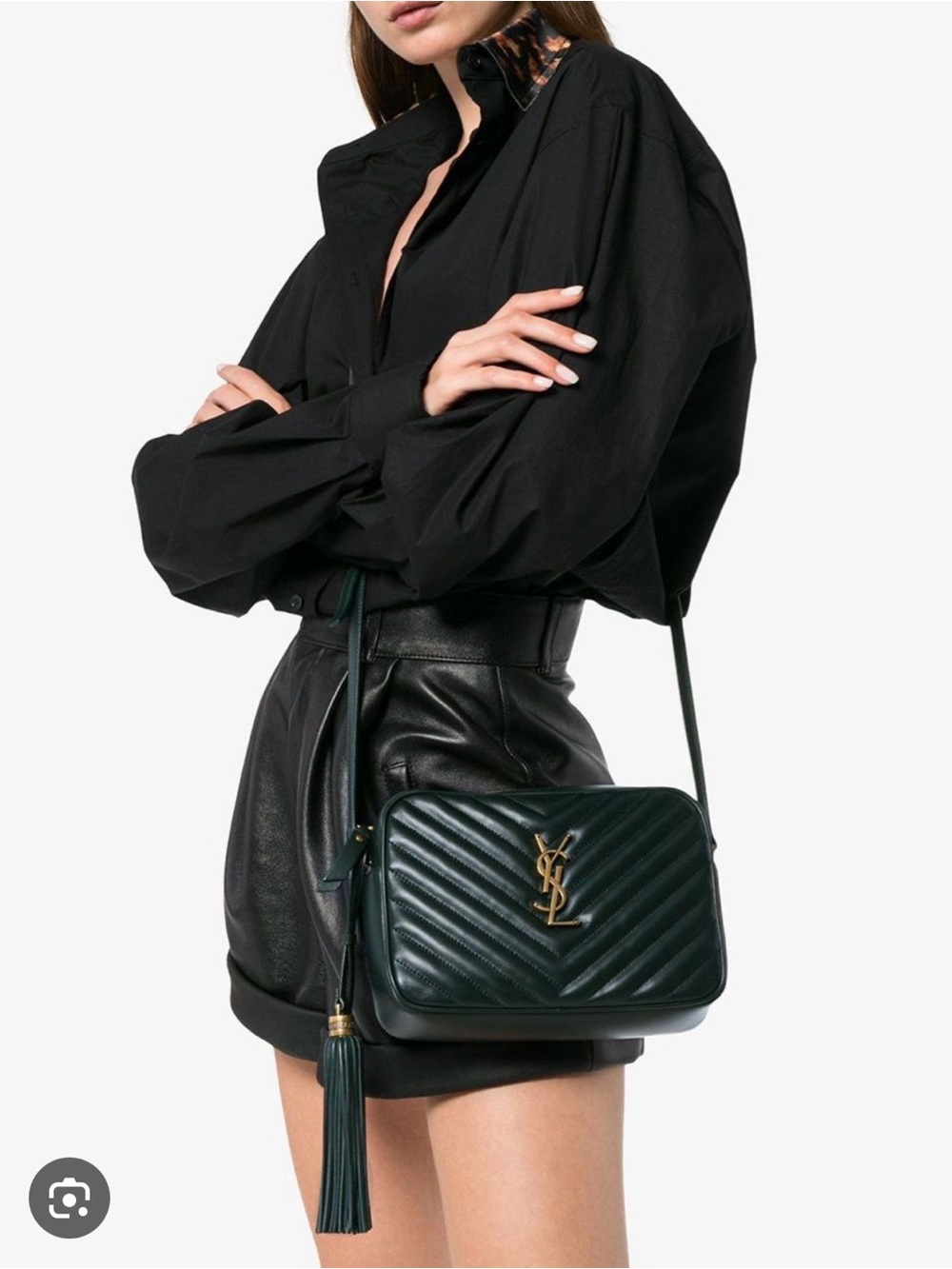 YSL Saint Laurent Lou Camera Tassel Black Chevron Leather Crossbody Bag NWT!